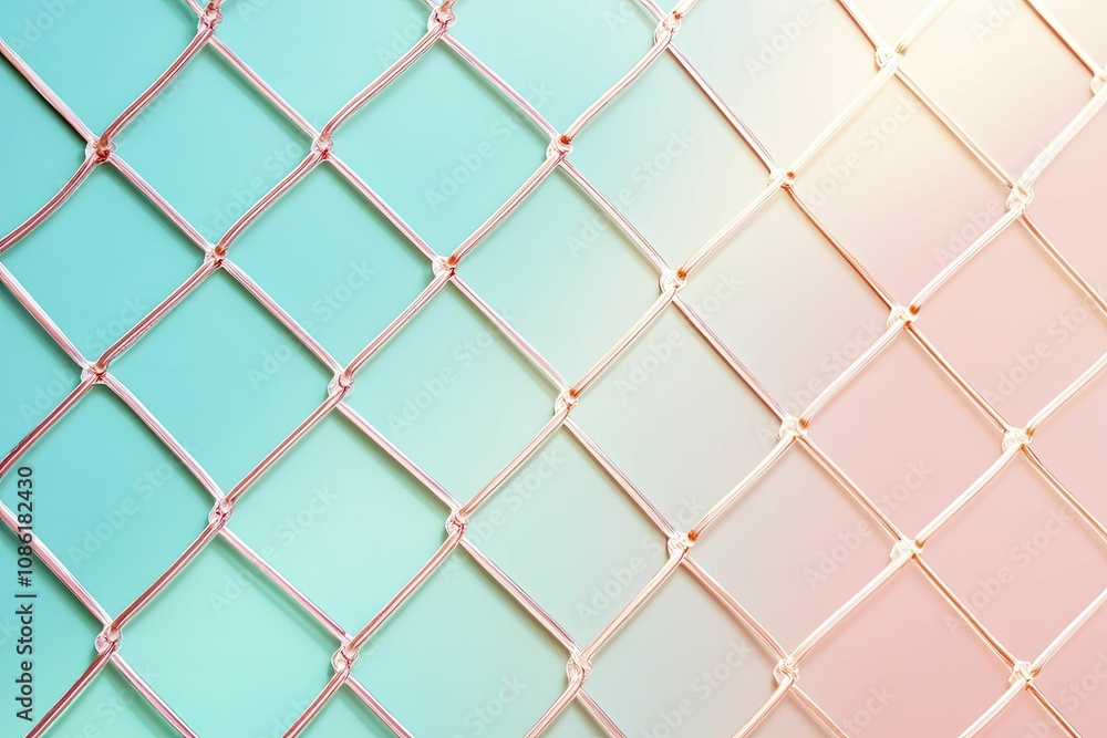 Fototapeta premium Solar panel with iridescent geometric patterns, neon pink accents, solid turquoise background