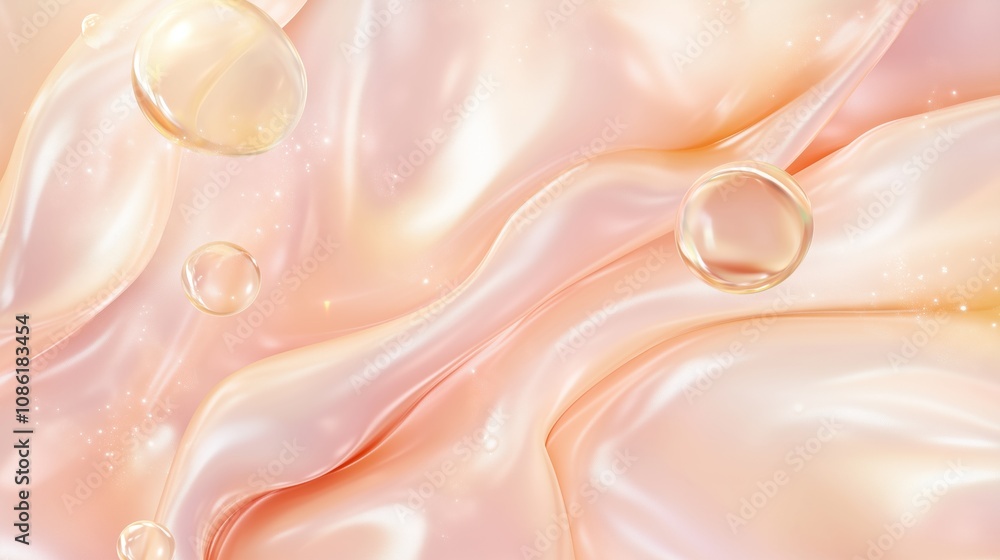 Translucent oil globules infused with collagen, shimmering gently on a serene pastel background. Translucent oil globules infused with collagen, shimmering gently on a serene pastel background.