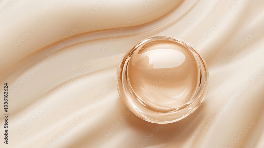 Translucent oil globules infused with collagen, shimmering gently on a serene pastel background. Translucent oil globules infused with collagen, shimmering gently on a serene pastel background.