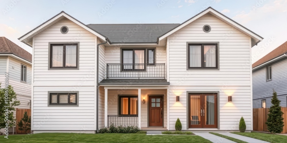 A white house with clean and modern white siding, clean, house A white house with clean and modern white siding, clean, house
