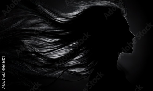 Stylish female silhouette in dramatic lighting. image