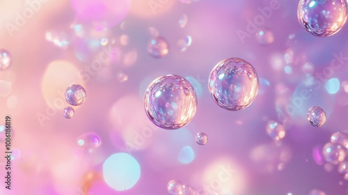 Weightless oil orbs infused with collagen, harmonizing with a tranquil pastel setting for a premium skincare concept.