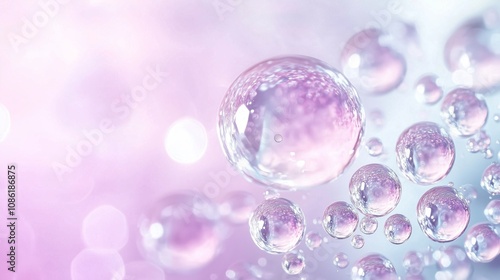 Weightless oil orbs infused with collagen, harmonizing with a tranquil pastel setting for a premium skincare concept.