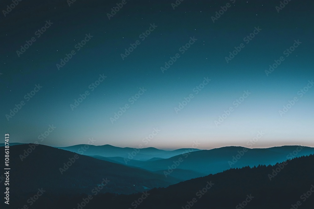 Fototapeta premium Serene Twilight Over Rolling Hills: A Quiet Landscape of Blues