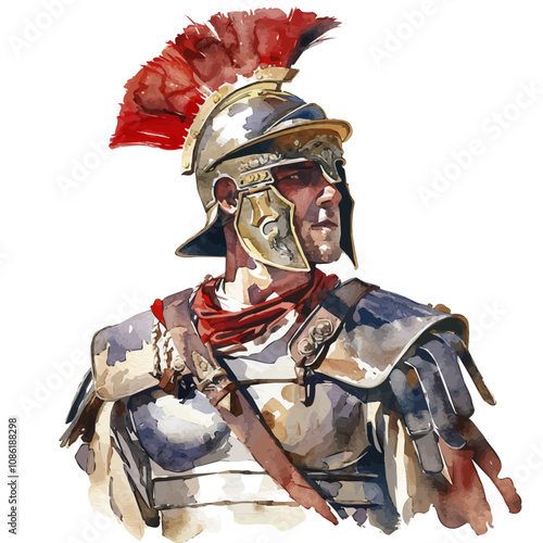 A watercolor painting of a Roman Centurion, isolated on a white background. Roman Centurion vector.