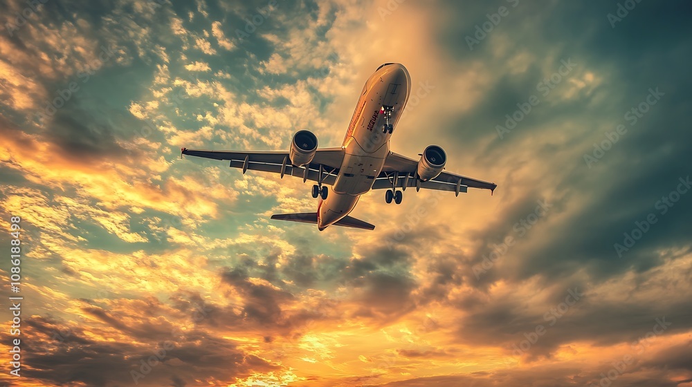Airplane Landing Sunset Clouds Airplane Landing Sunset Clouds