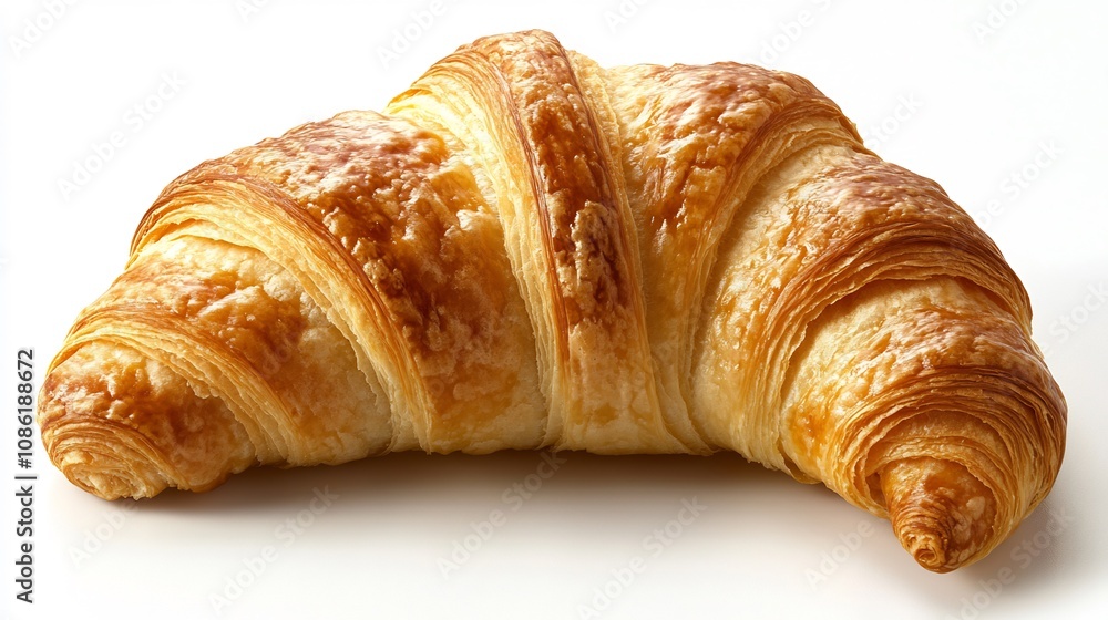 A Freshly Baked Croissant on White Background A Freshly Baked Croissant on White Background