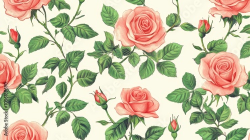 Vintage drawing roses flower sketch pattern plant.