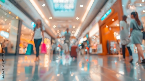 A bustling indoor shopping mall filled with people, showcasing various stores and vibrant lighting.