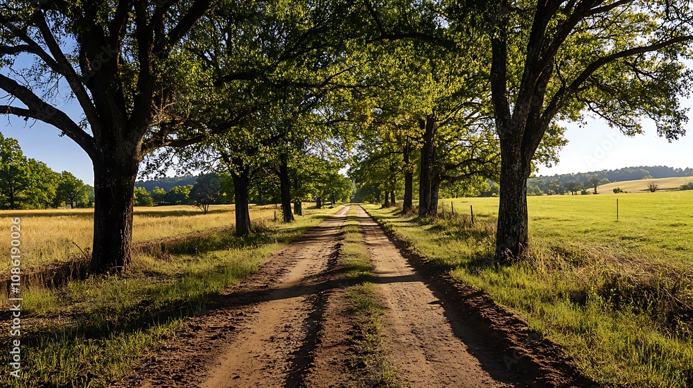 Naklejka premium Country Road Tree Lined Path Summer