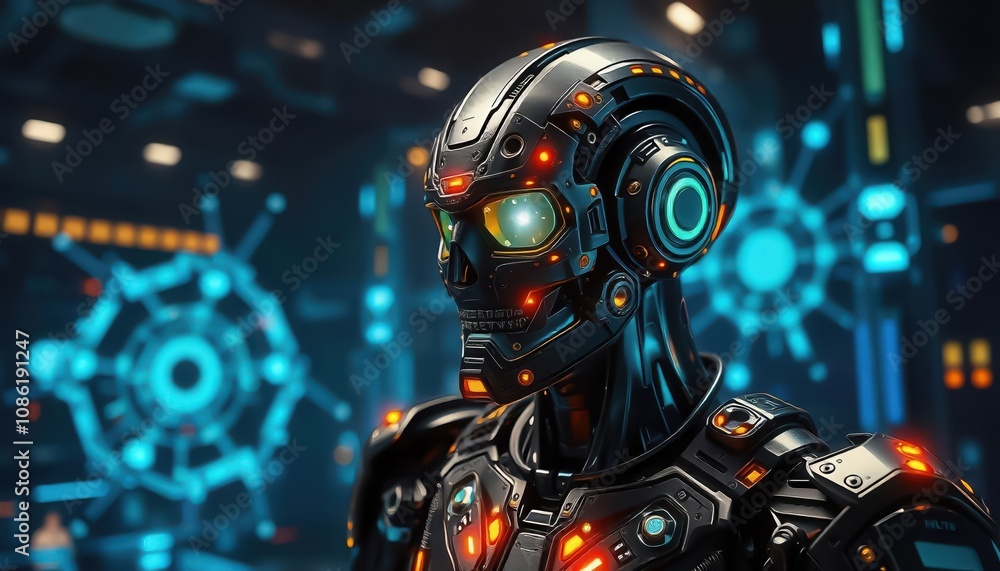 Futuristic robot innovation tech lab digital artwork high-tech environment close-up view artificial intelligence concept Futuristic robot innovation tech lab digital artwork high-tech environment close-up view artificial intelligence concept