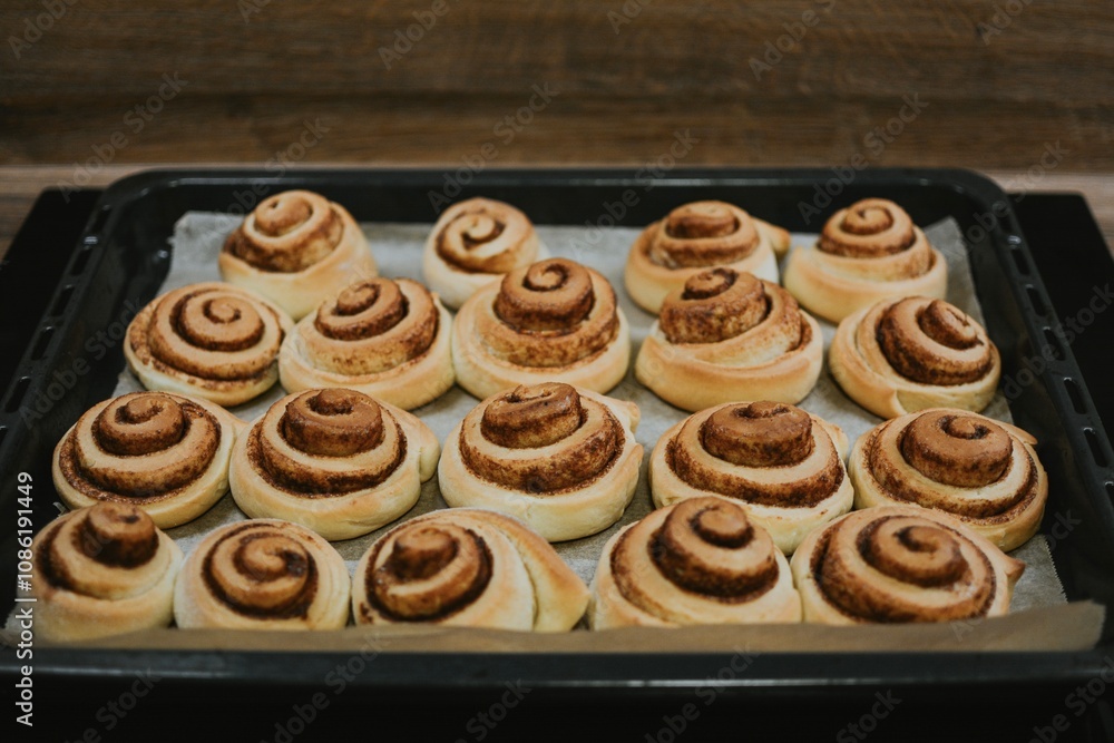 Cinnabon buns freshly cooked and out of the oven for the cafe Cinnabon buns freshly cooked and out of the oven for the cafe
