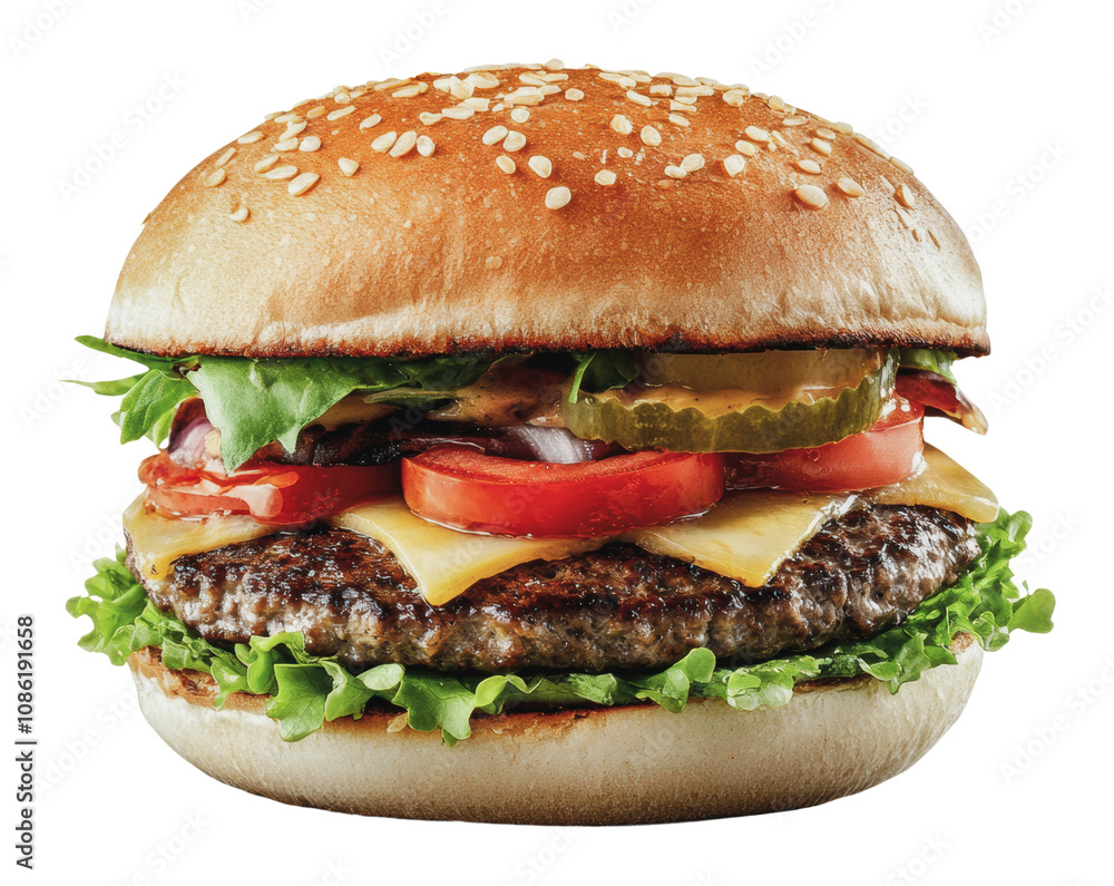 PNG Fresh cheeseburger with sesame bun PNG Fresh cheeseburger with sesame bun