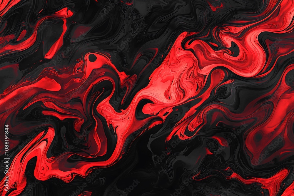 Obraz premium Dynamic Red and Black Abstract Texture with Fluid Swirls
