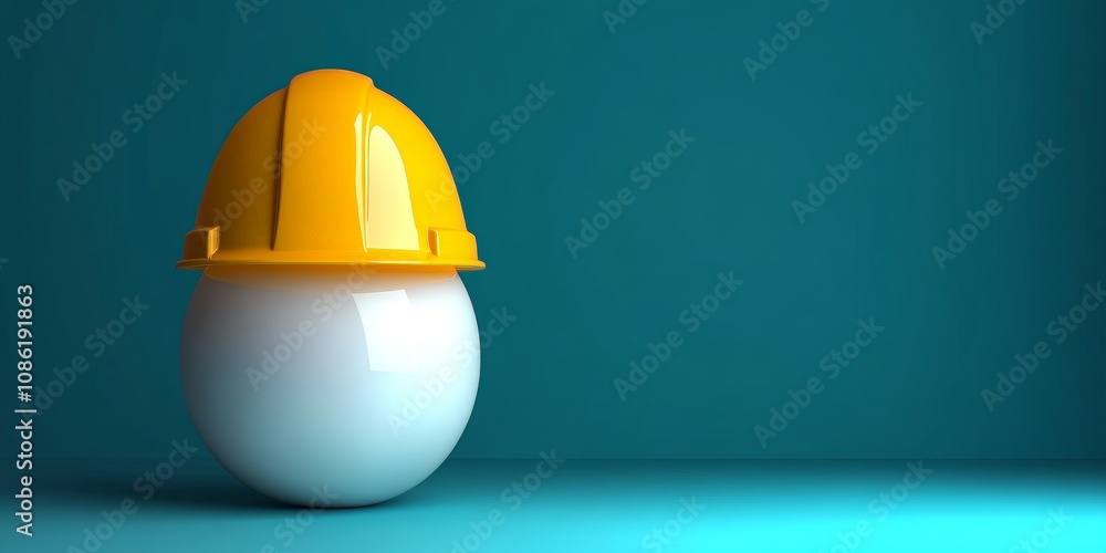Innovative Easter Egg with Construction Hard Hat on Teal Background - 3D Render for Engineering and Maintenance Theme Innovative Easter Egg with Construction Hard Hat on Teal Background - 3D Render for Engineering and Maintenance Theme