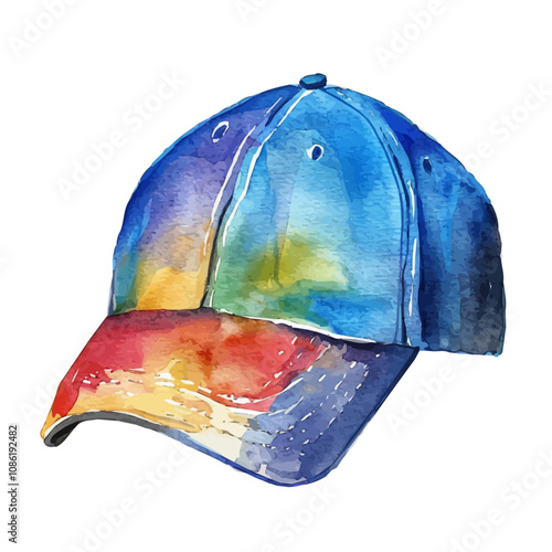 A watercolor clipart of a Sports Cap, isolated on a white background. Sports Cap vector.