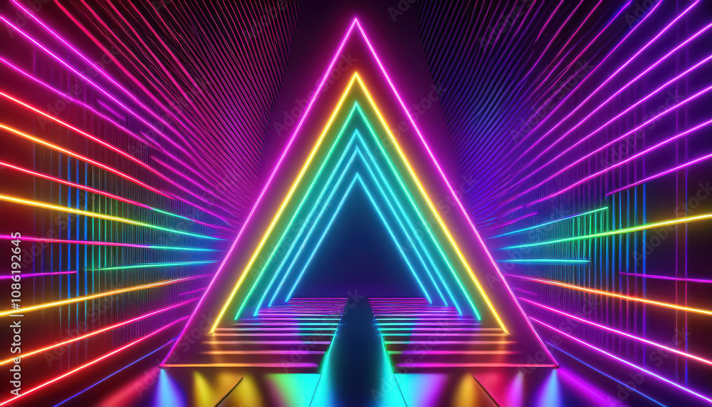 Fototapeta premium Dynamic neon light display virtual environment digital art futuristic design abstract perspective vibrant colors for seo impact