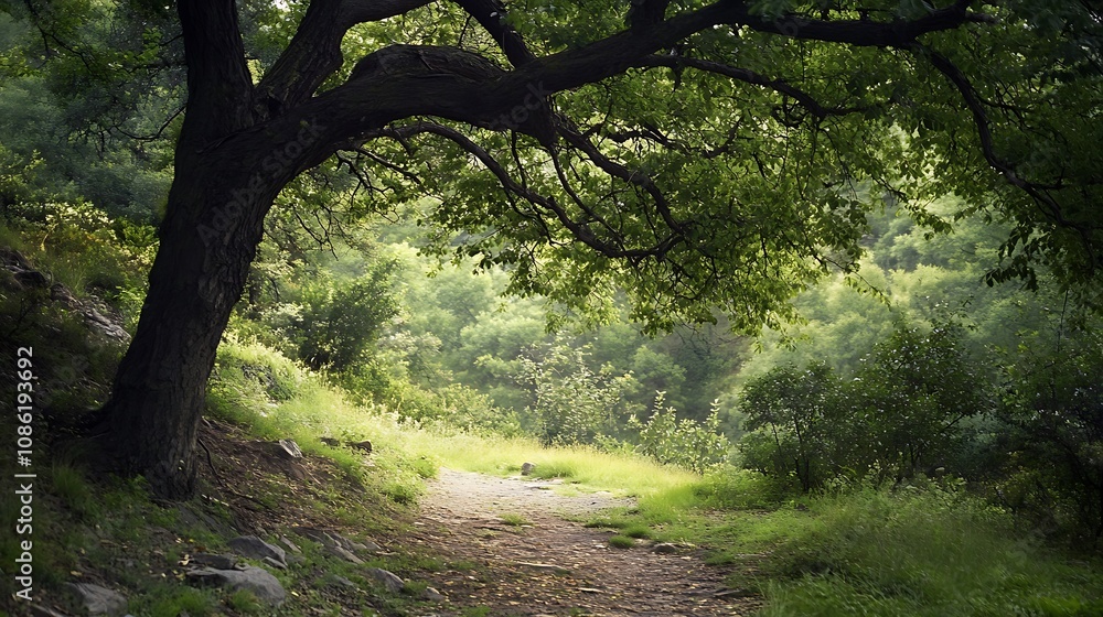 Naklejka premium Forest Path Sunlight Tree