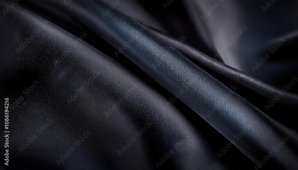 Fototapeta premium Luxurious black fabric drapery textile studio close-up photography soft textures artistic perspective elegance and opulence