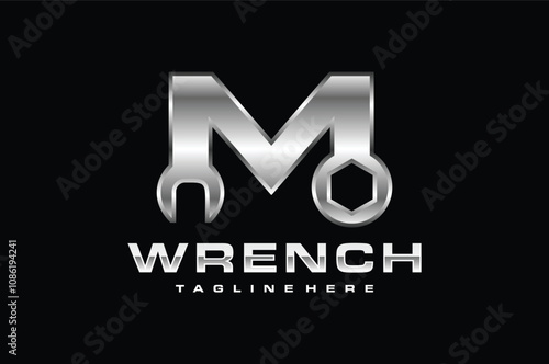 letter M wrench silver logo