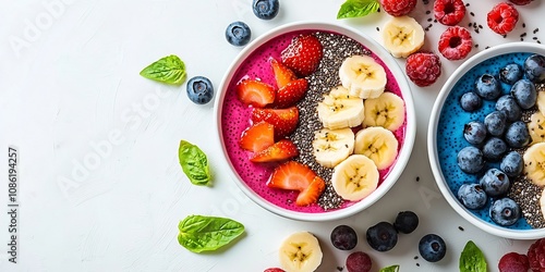 Wallpaper Mural Colorful Smoothie Bowls with Superfoods Arranged Neatly on Table with Blank Space for Text Torontodigital.ca