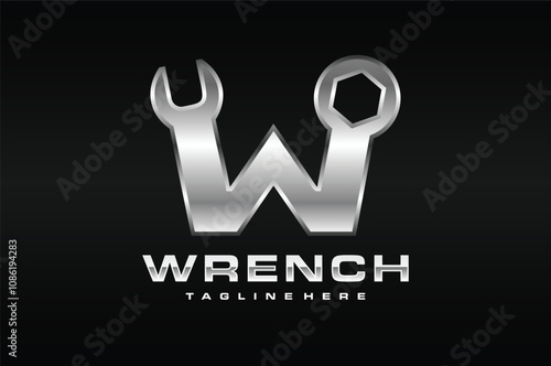 letter W wrench silver logo