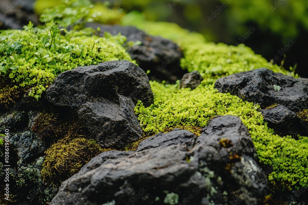 Vibrant Green Moss on Dark Rocks: Nature's Textured Masterpiece Vibrant Green Moss on Dark Rocks: Nature's Textured Masterpiece