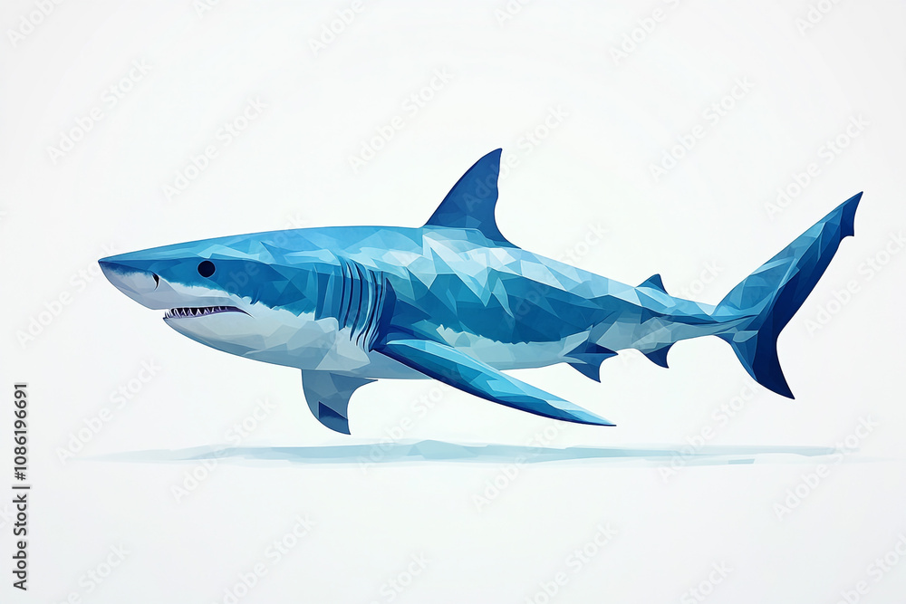 Fototapeta premium A Polygonal Great White Shark Swimming Gracefully
