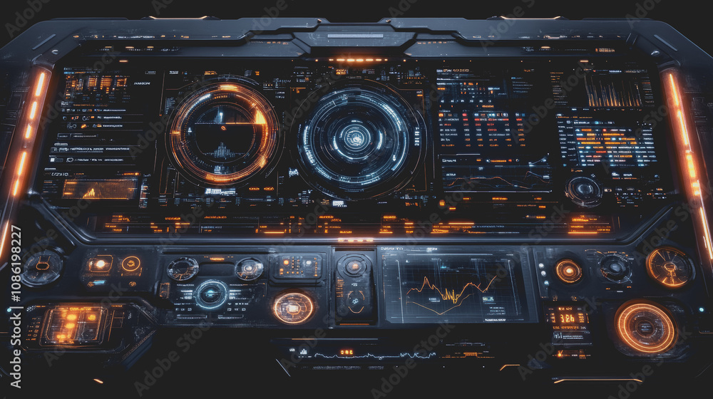 Fototapeta premium Futuristic Digital Dashboard Displaying Advanced Data Analytics and Insights with High-Tech Interface Elements for Modern Applications