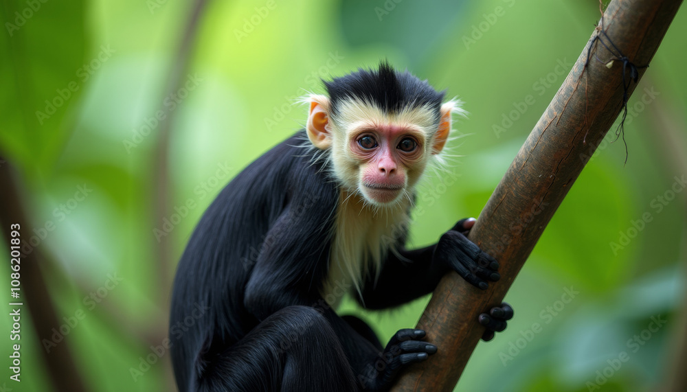 Close-up of a Curious Monkey in the Lush Forest Close-up of a Curious Monkey in the Lush Forest