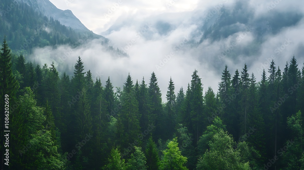 Fototapeta premium Misty Mountain Forest Landscape