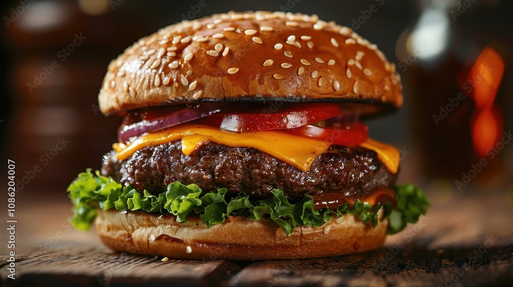 Delicious Sesame Seed Burger With Cheese And Lettuce Delicious Sesame Seed Burger With Cheese And Lettuce