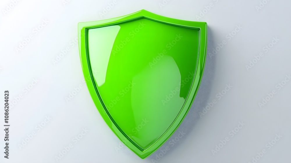A 3D protection concept with a shield on a white background. Green shield icon A 3D protection concept with a shield on a white background. Green shield icon