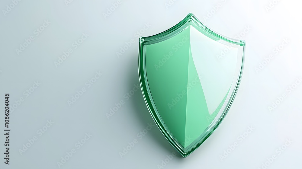A 3D protection concept with a shield on a white background. Green shield icon A 3D protection concept with a shield on a white background. Green shield icon