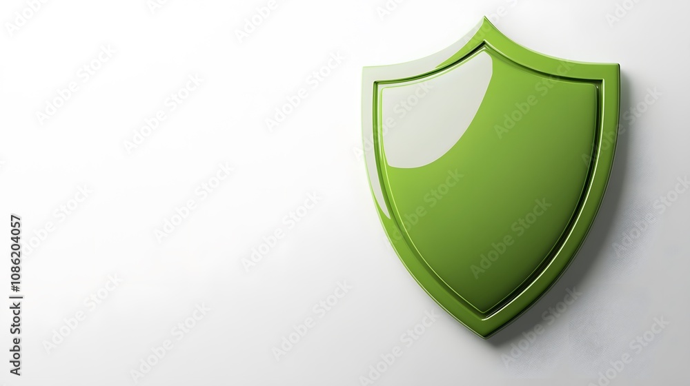 A 3D protection concept with a shield on a white background. Green shield icon A 3D protection concept with a shield on a white background. Green shield icon
