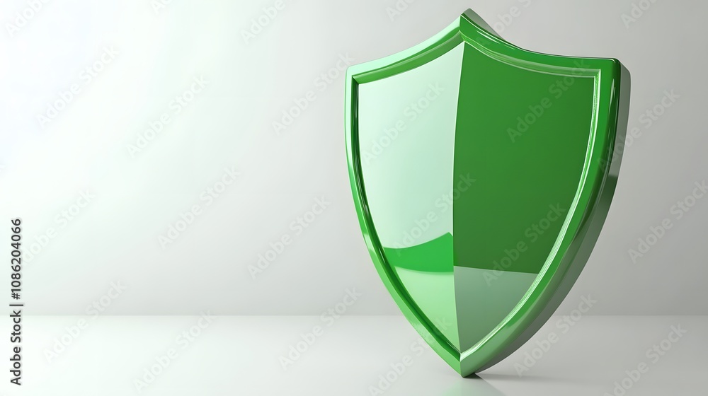 A 3D protection concept with a shield on a white background. Green shield icon A 3D protection concept with a shield on a white background. Green shield icon