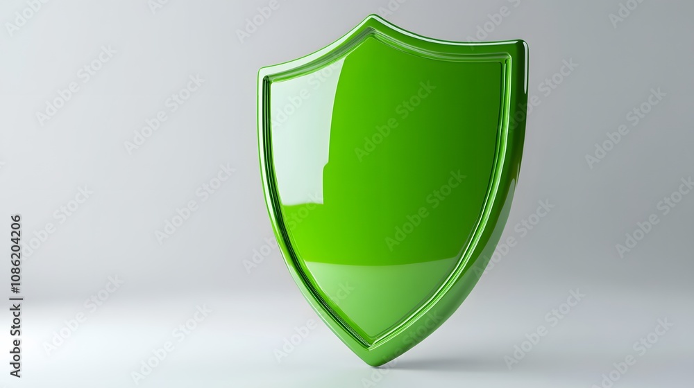 A 3D protection concept with a shield on a white background. Green shield icon A 3D protection concept with a shield on a white background. Green shield icon