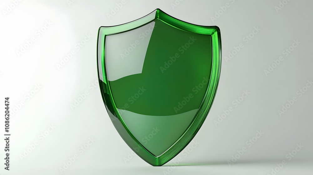 A 3D protection concept with a shield on a white background. Green shield icon A 3D protection concept with a shield on a white background. Green shield icon