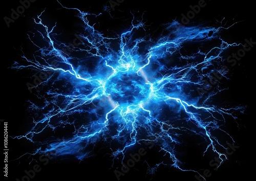 Abstract Blue Electrical Energy Burst Exploding