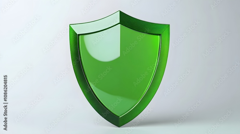 A 3D protection concept with a shield on a white background. Green shield icon A 3D protection concept with a shield on a white background. Green shield icon