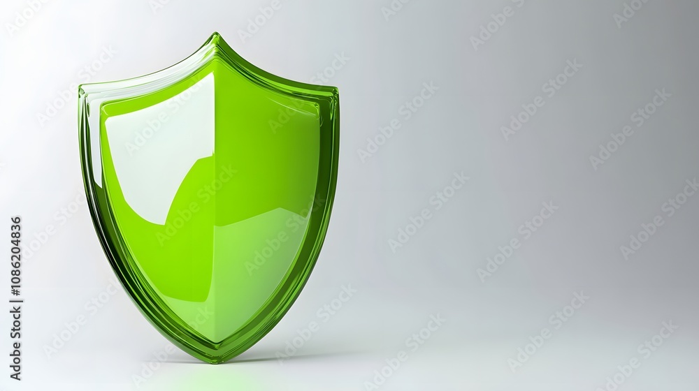 A 3D protection concept with a shield on a white background. Green shield icon A 3D protection concept with a shield on a white background. Green shield icon
