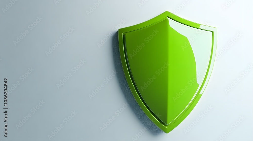 A 3D protection concept with a shield on a white background. Green shield icon A 3D protection concept with a shield on a white background. Green shield icon