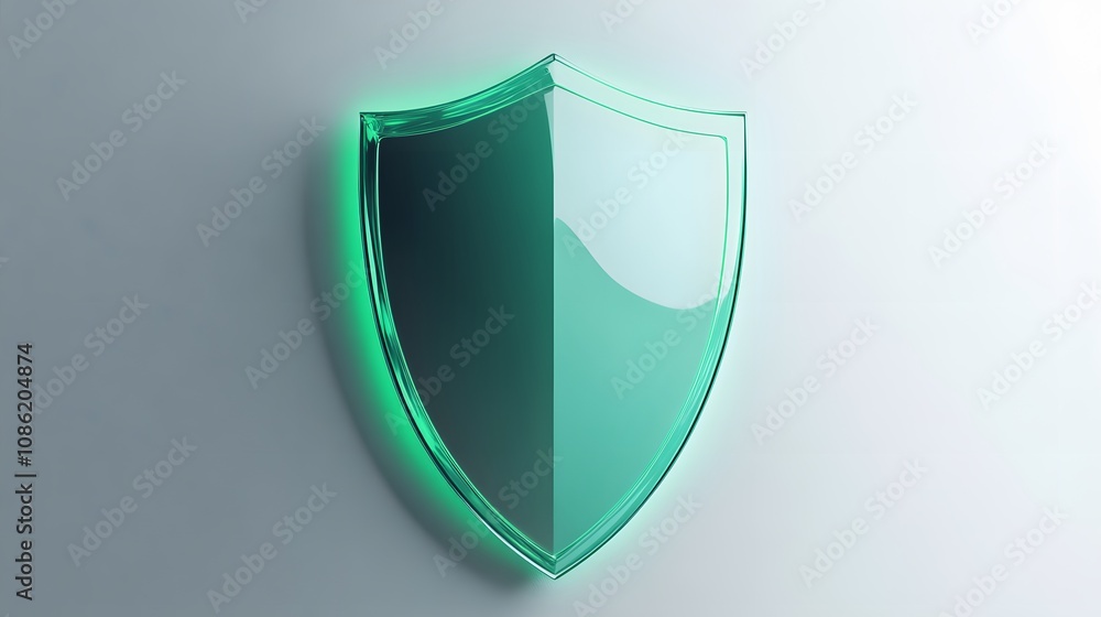 A 3D protection concept with a shield on a white background. Green shield icon A 3D protection concept with a shield on a white background. Green shield icon