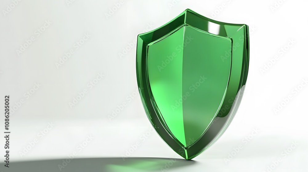 A 3D protection concept with a shield on a white background. Green shield icon
A 3D protection concept with a shield on a white background. Green shield icon