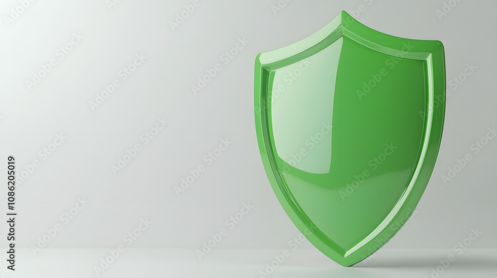 
A 3D protection concept with a shield on a white background. Green shield icon