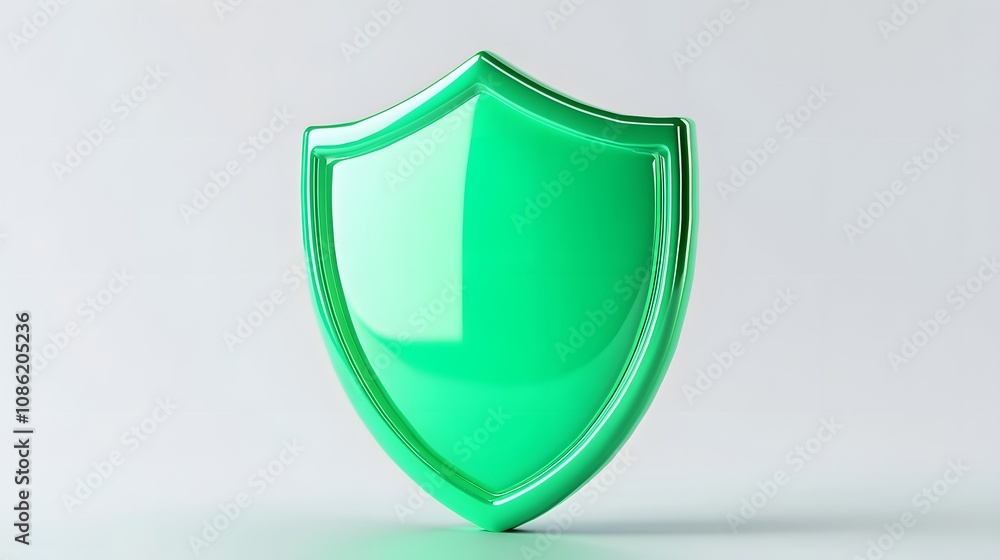 A 3D protection concept with a shield on a white background. Green shield icon
A 3D protection concept with a shield on a white background. Green shield icon