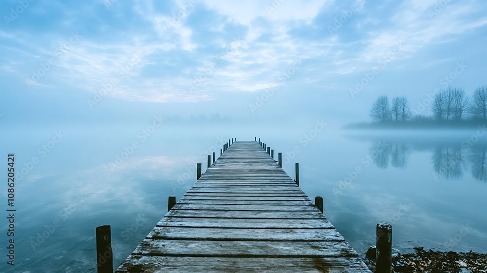 Obraz premium Misty Lake Wooden Dock