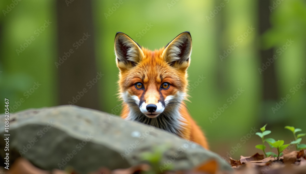Naklejka premium Stunning Red Fox in a Lush Forest