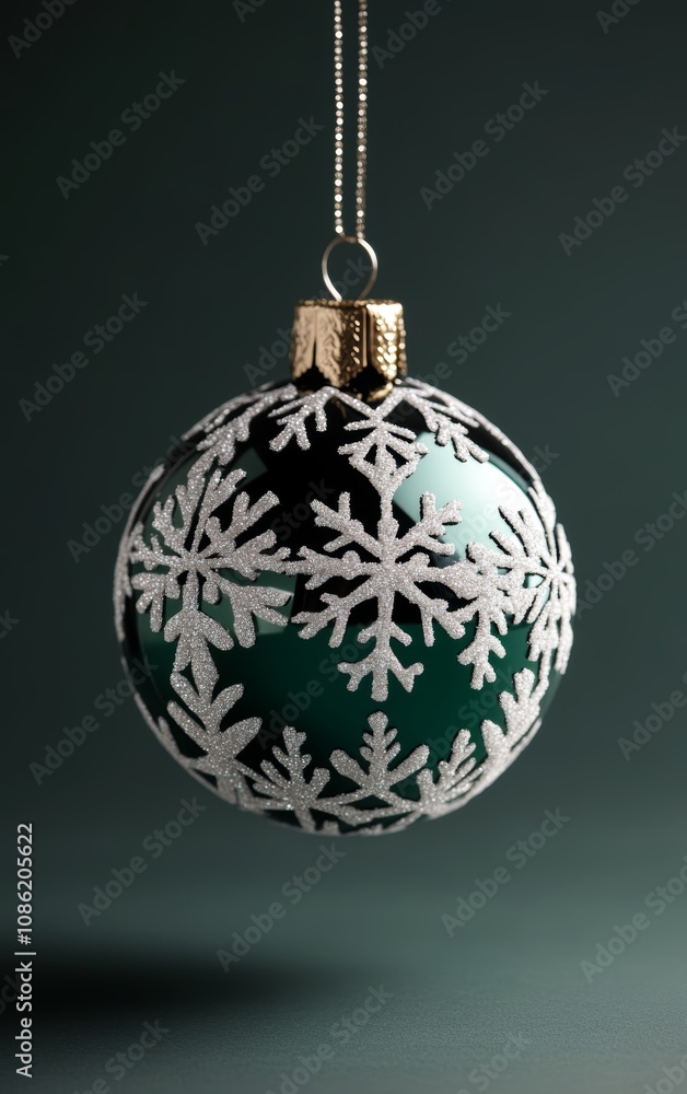 A detailed close-up of a vibrant green and white Christmas ornament adorned with delicate snowflakes, capturing the festive spirit and seasonal charm. A detailed close-up of a vibrant green and white Christmas ornament adorned with delicate snowflakes, capturing the festive spirit and seasonal charm.