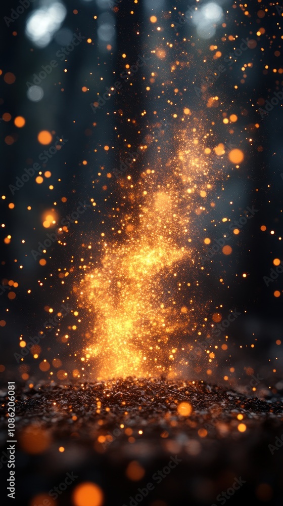 A vibrant display of glowing sparks in a dark, mystical setting. A vibrant display of glowing sparks in a dark, mystical setting.
